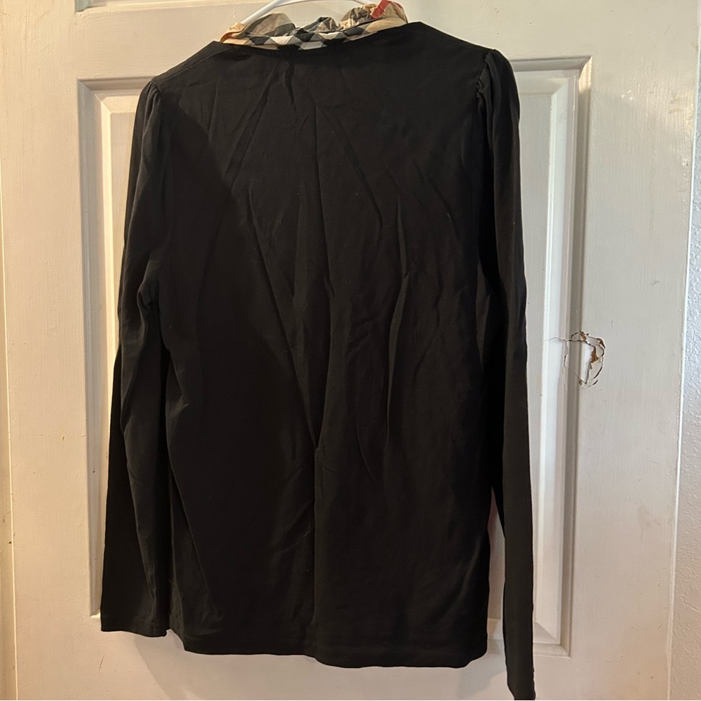 Burberry Black Long-Sleeve Polo with Plaid Collar Trim - Picture 3 of 3